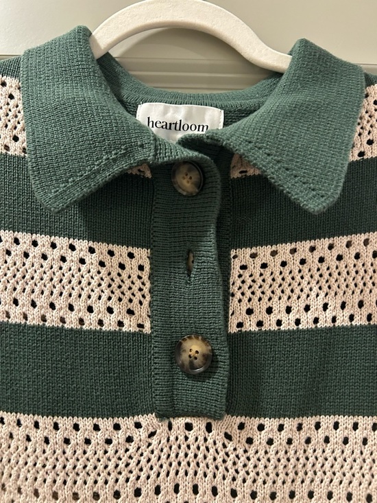 Heartloom Green and Cream Striped Polo Knit Sweater - Picture 2 of 4